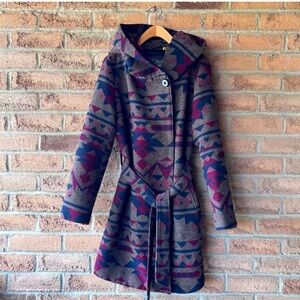 ELLABEE | Aztec print wool blend hooded thick lined fall winter warm coat jacket